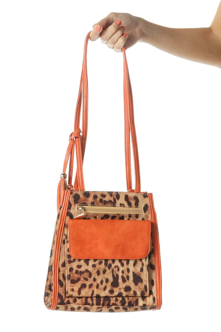 Orange Animal Print Zipped Backpack