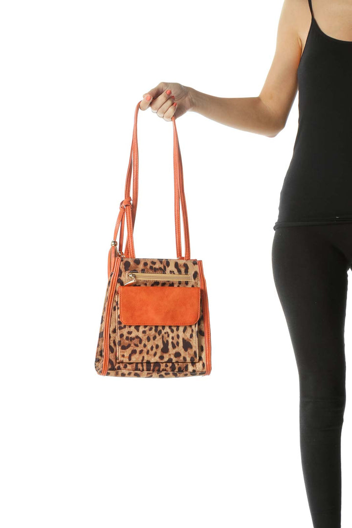 Orange Animal Print Zipped Backpack