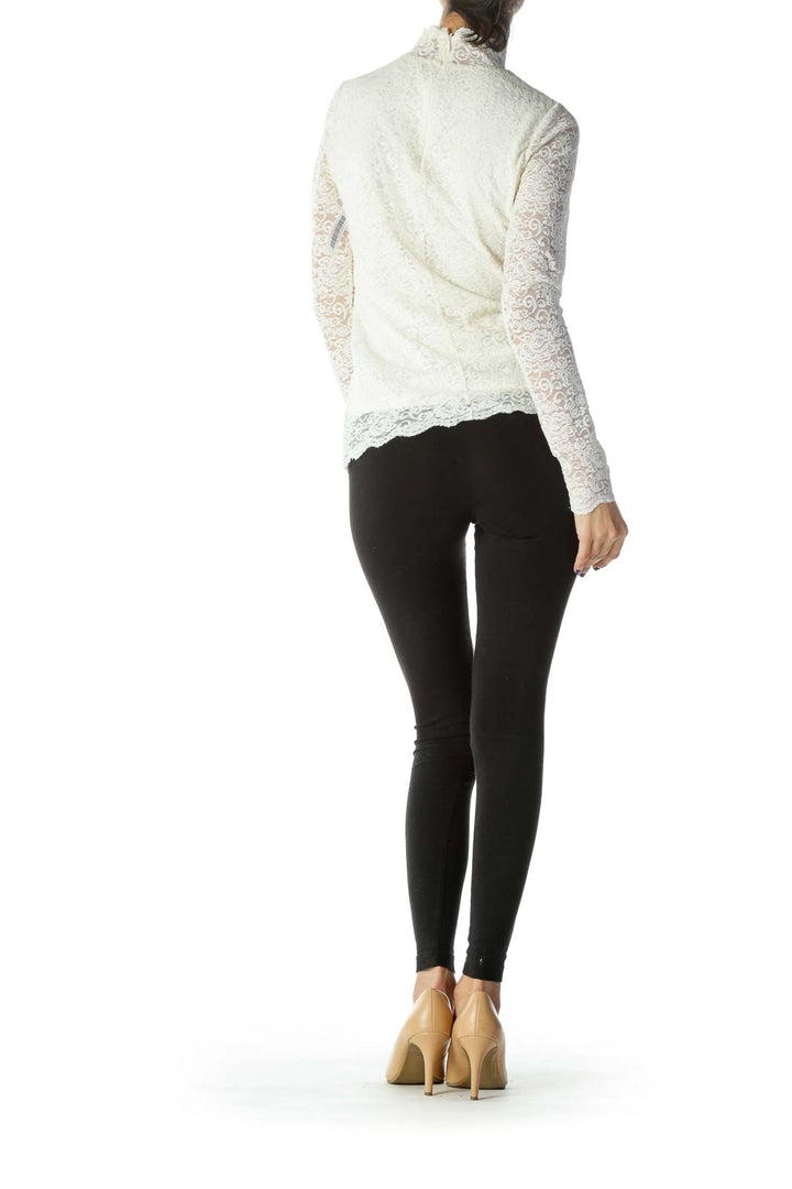 White Mock Neck Lace Long Sleeve Top