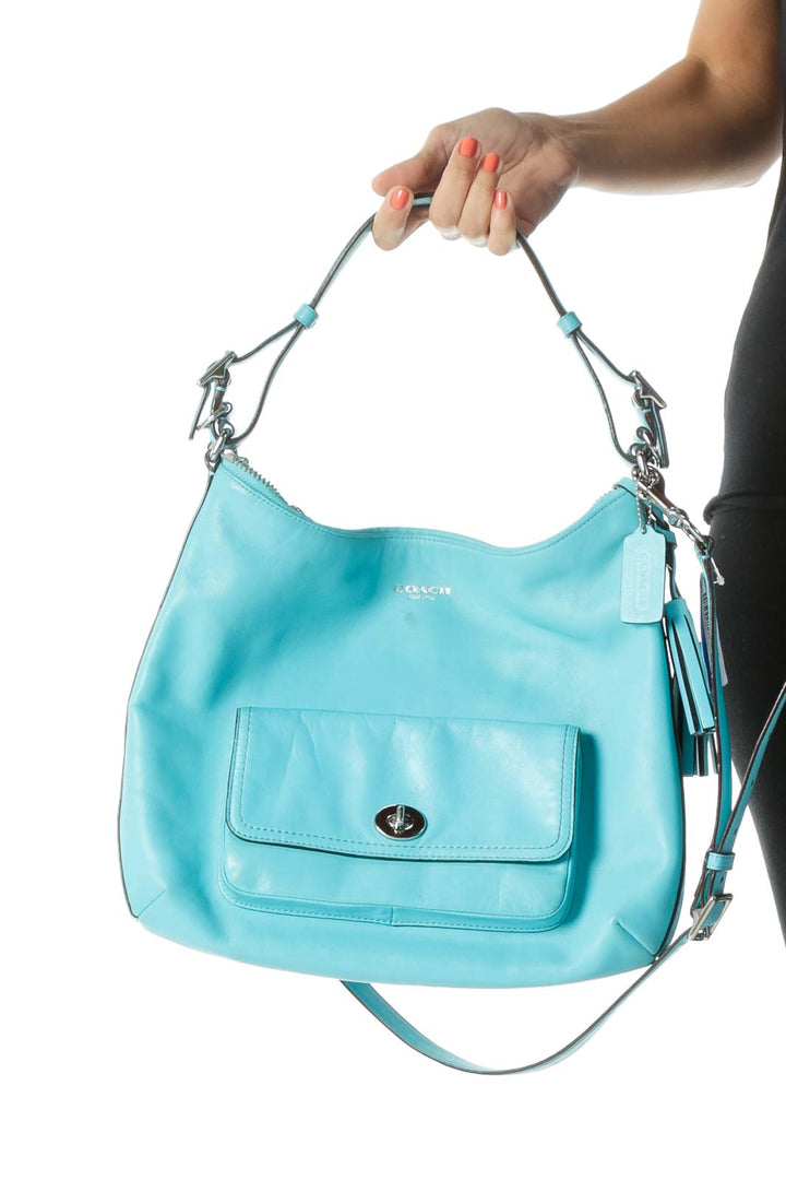 Bright Blue Genuine Leather Shoulder Bag with Adjustable Strap