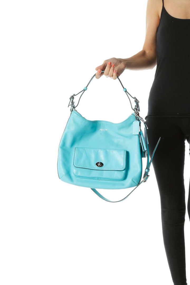 Bright Blue Genuine Leather Shoulder Bag with Adjustable Strap