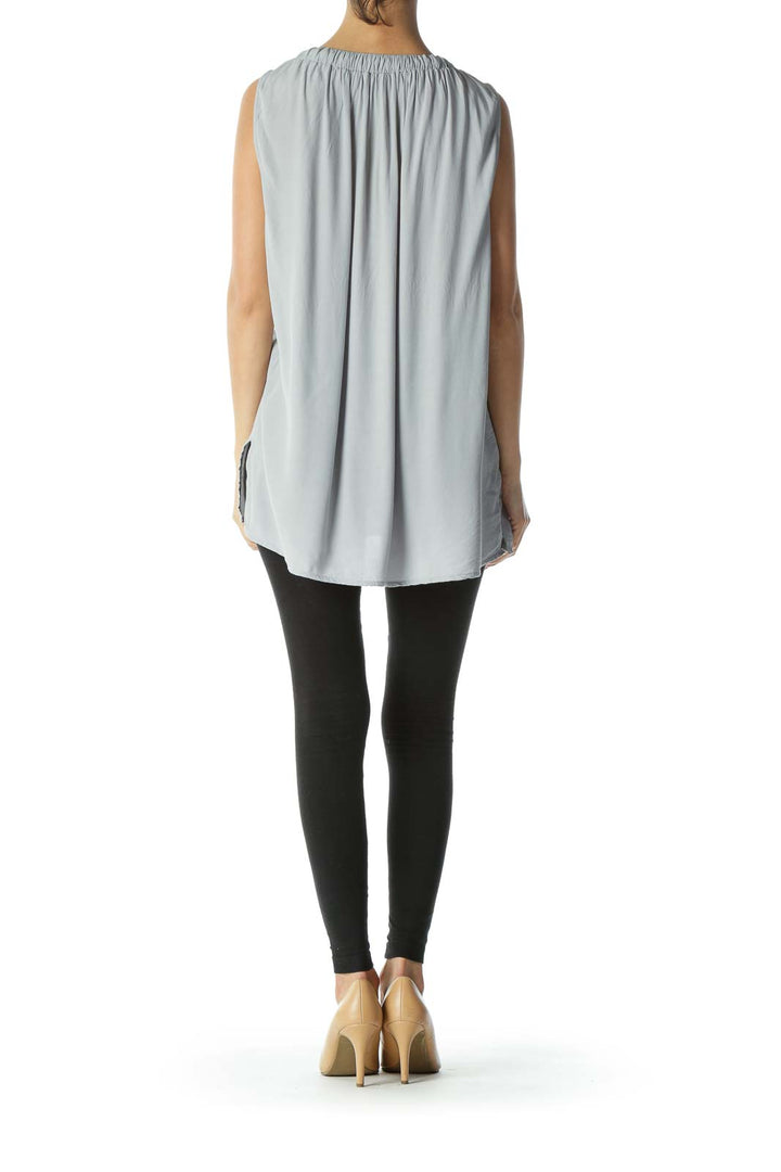 Gray Elastic-Neckline-Detail with Drawstring Tank Top