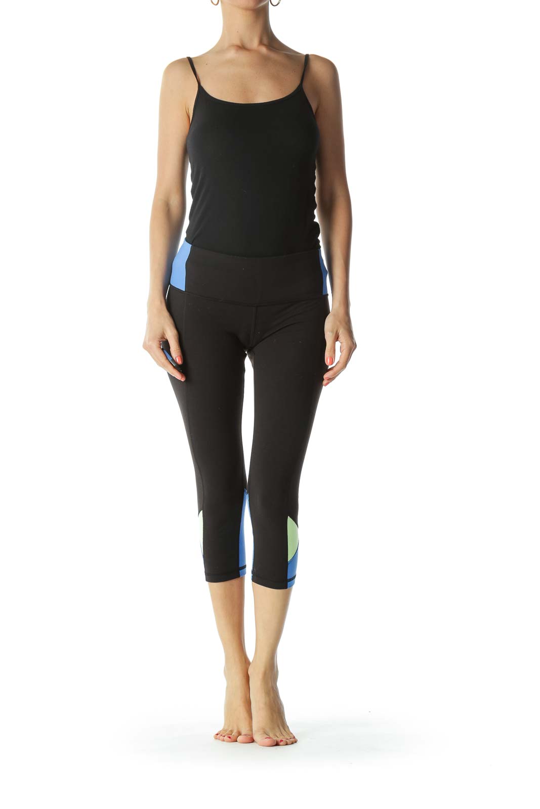 Black Blue & Green Color-blocked Capri Yoga Pants