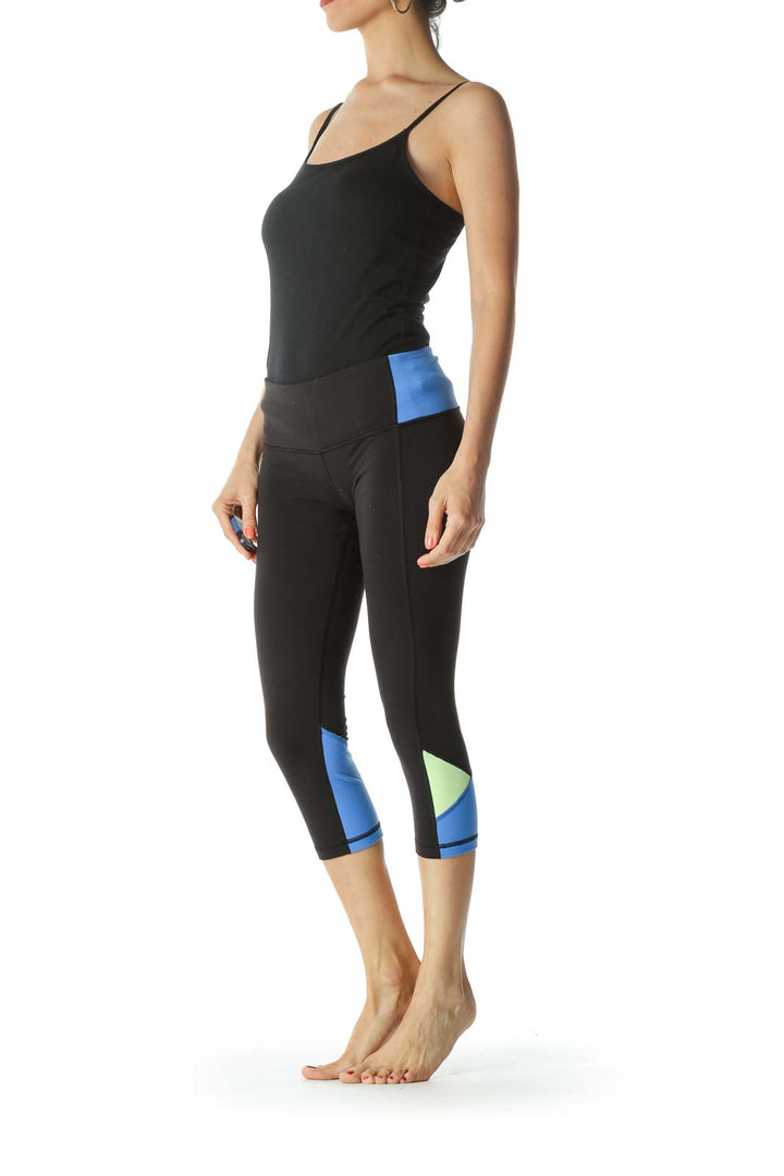 Black Blue & Green Color-blocked Capri Yoga Pants