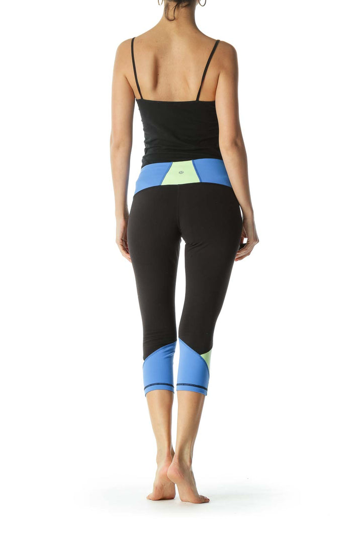 Black Blue & Green Color-blocked Capri Yoga Pants