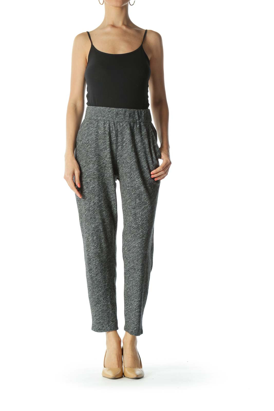 Heathered-Gray High-Waisted Stretch Pants