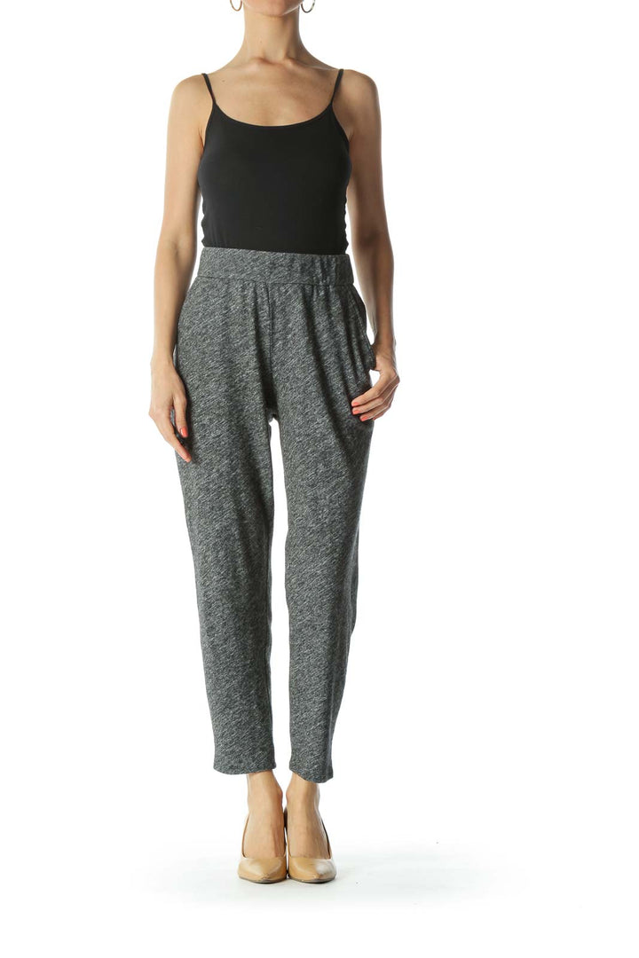 Heathered-Gray High-Waisted Stretch Pants