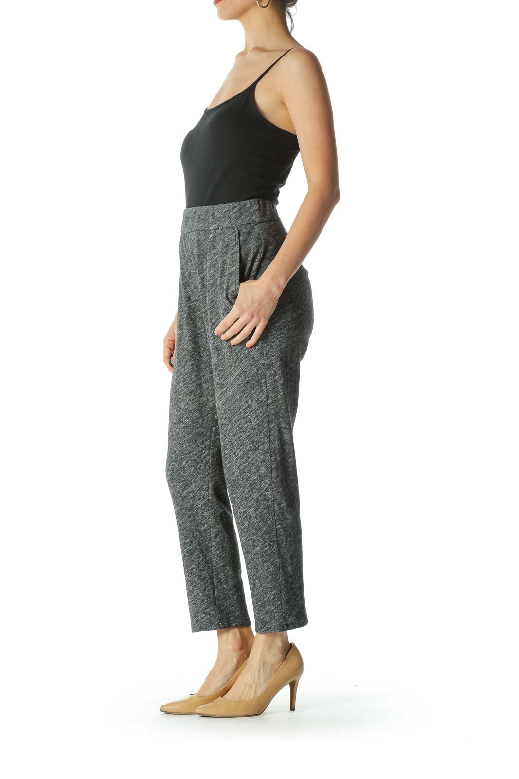 Heathered-Gray High-Waisted Stretch Pants