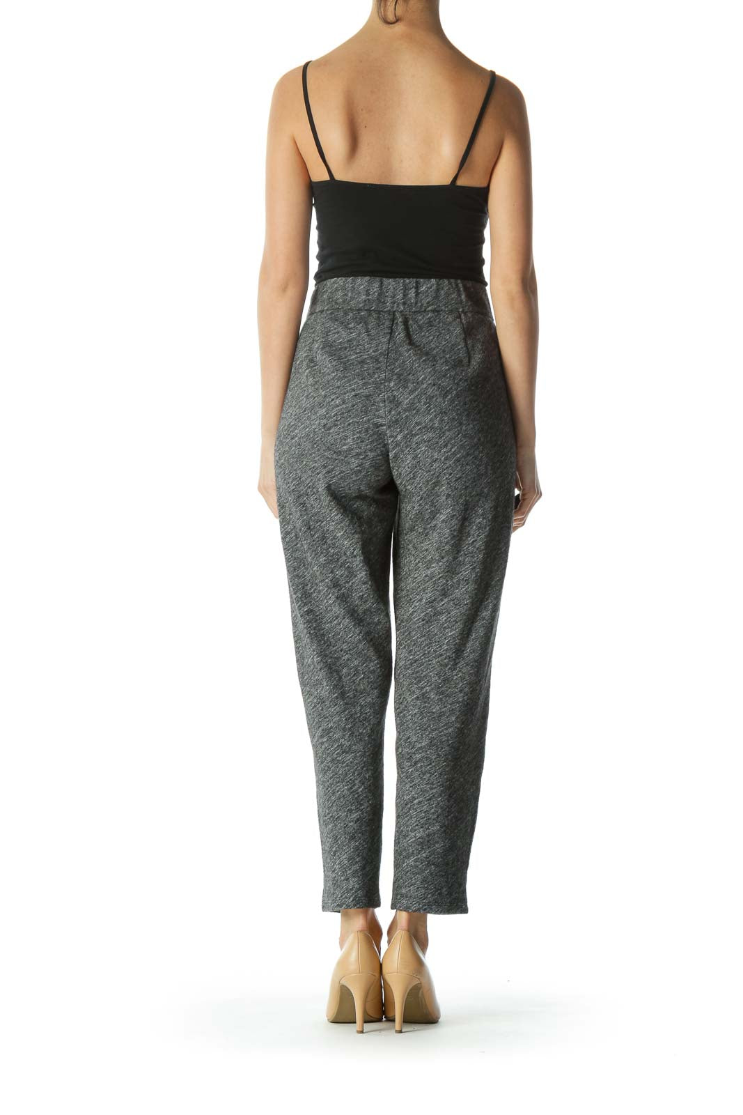 Heathered-Gray High-Waisted Stretch Pants