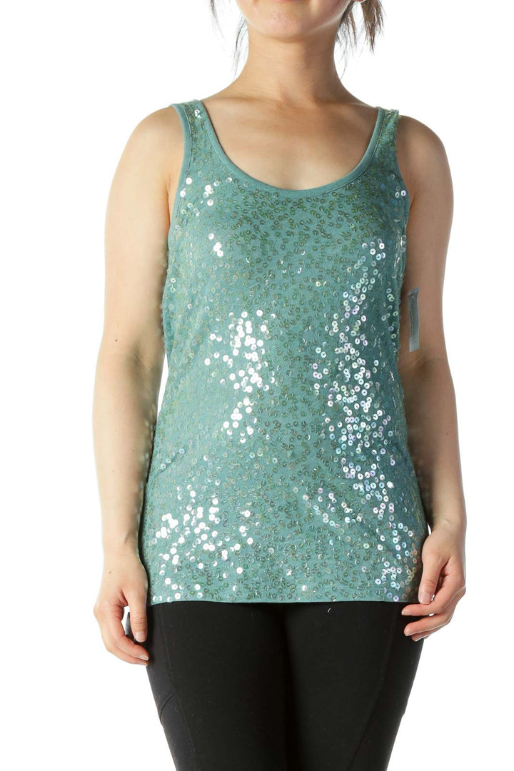 Turquoise Sequined Knit Tank