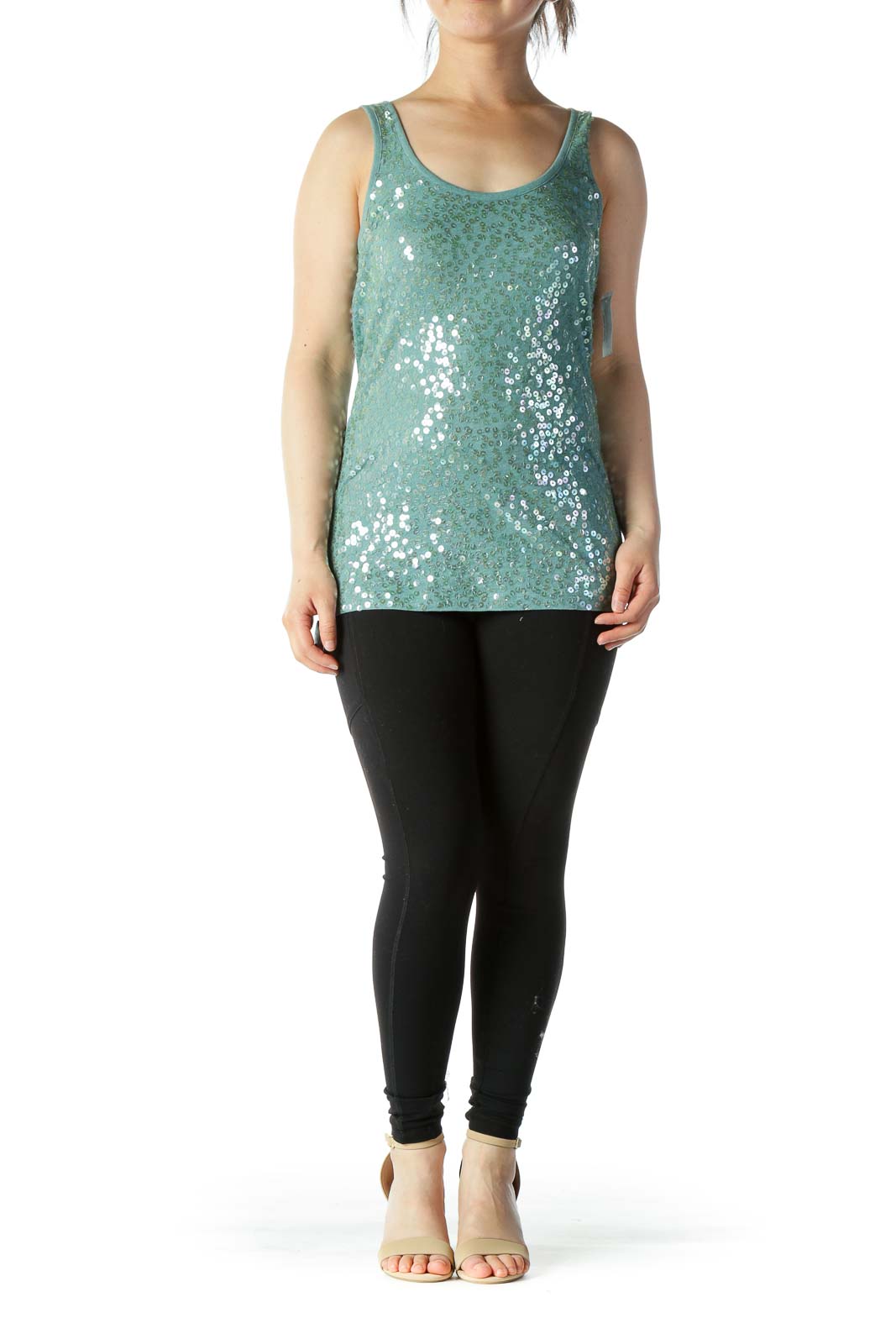 Turquoise Sequined Knit Tank