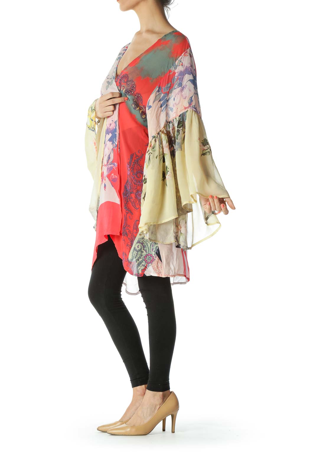 Multicolored Floral Bell-Sleeve Kimono