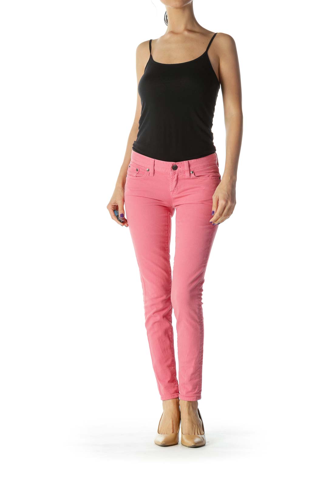 Pink Toothpick Low Rise Ankle Length Jeans