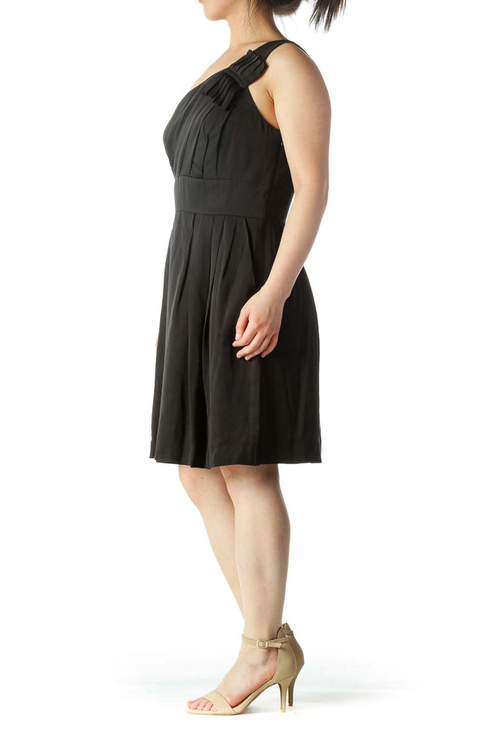 Black Silk One-Shoulder Cocktail Dress