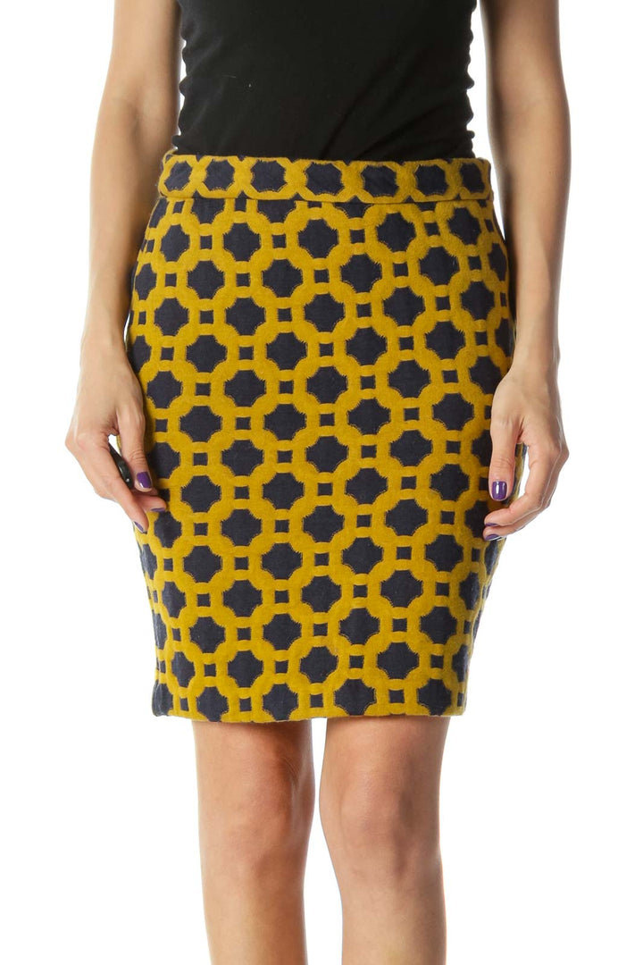 Gold and Navy Knit Pencil Skirt