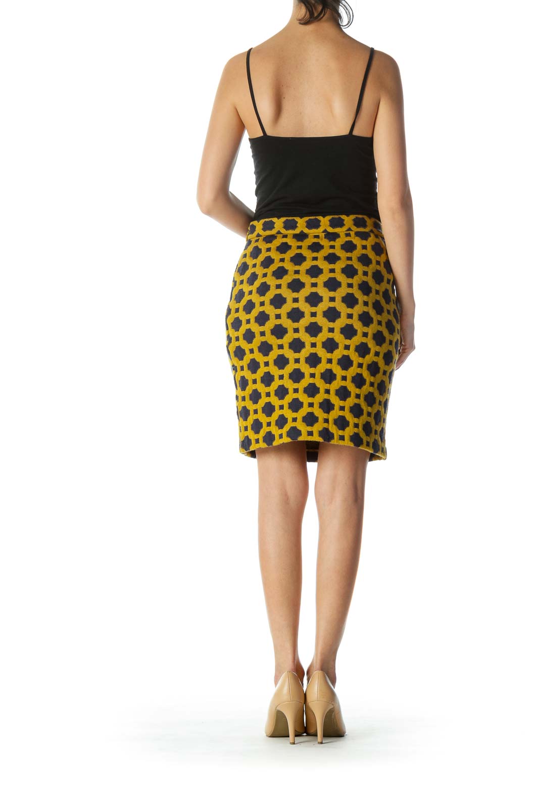 Gold and Navy Knit Pencil Skirt