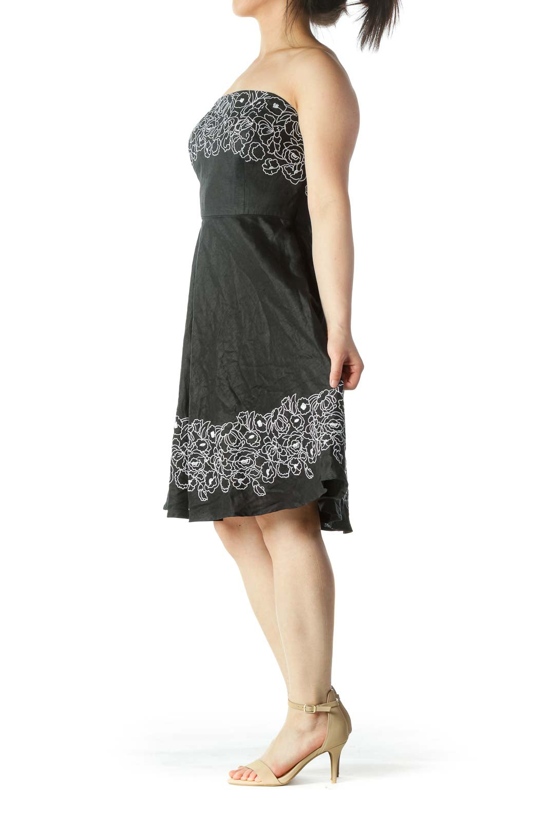 Black with White Floral Embroidery Cocktail Dress