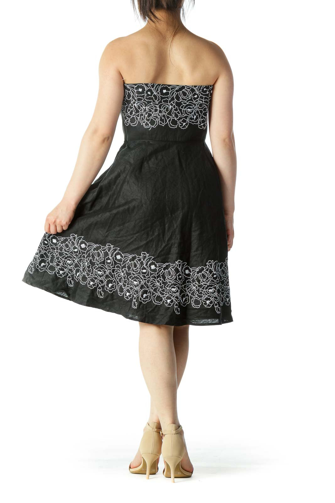 Black with White Floral Embroidery Cocktail Dress