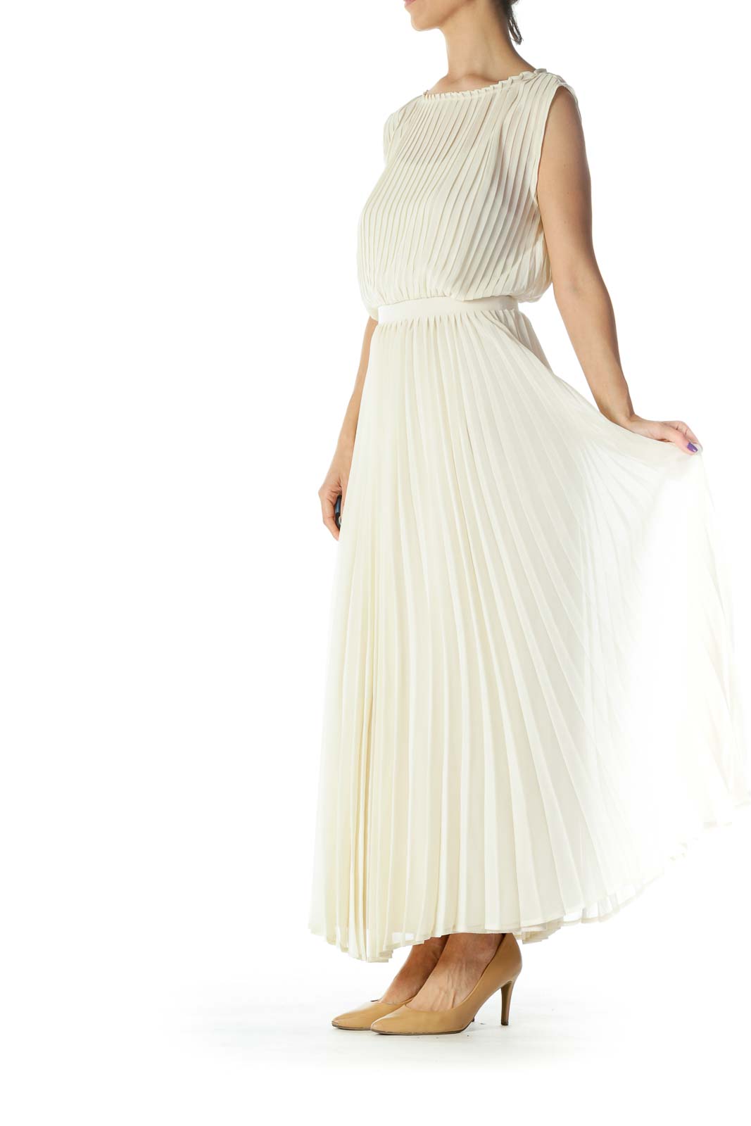 Cream Pleated Maxi Dress