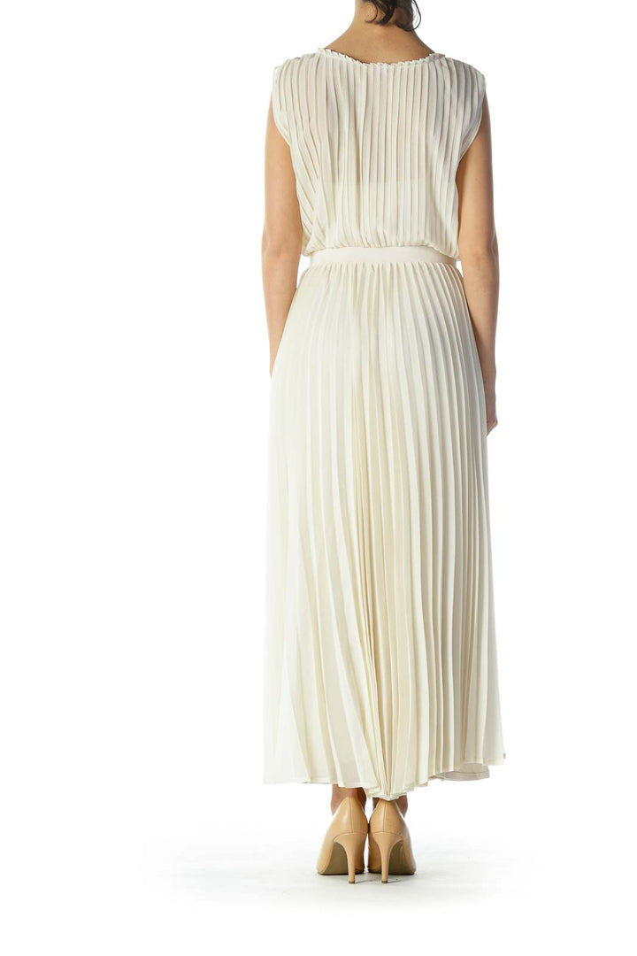 Cream Pleated Maxi Dress