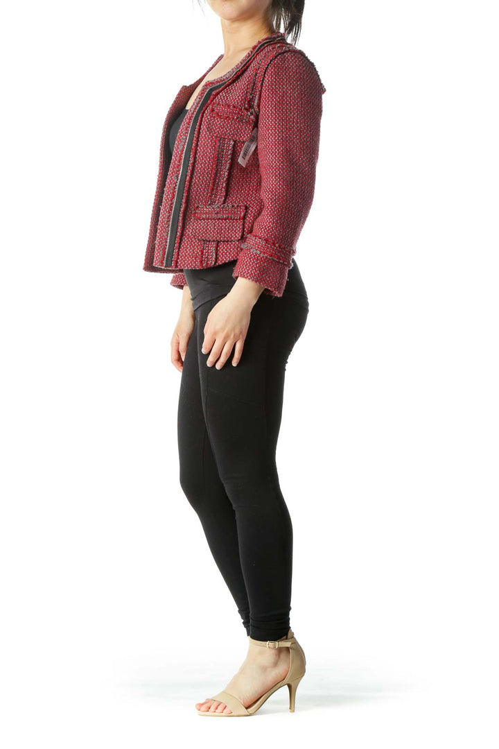 Red, Gray, and  Black Round Neck Frill Jacket