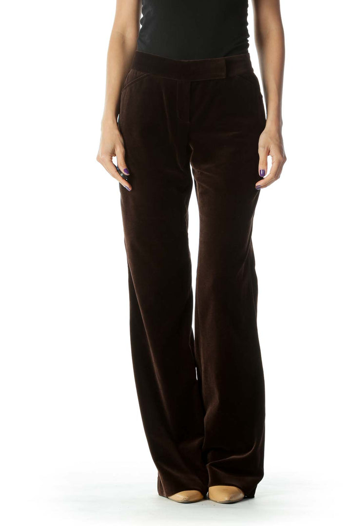 Brown Velvet Boot Cut Pants