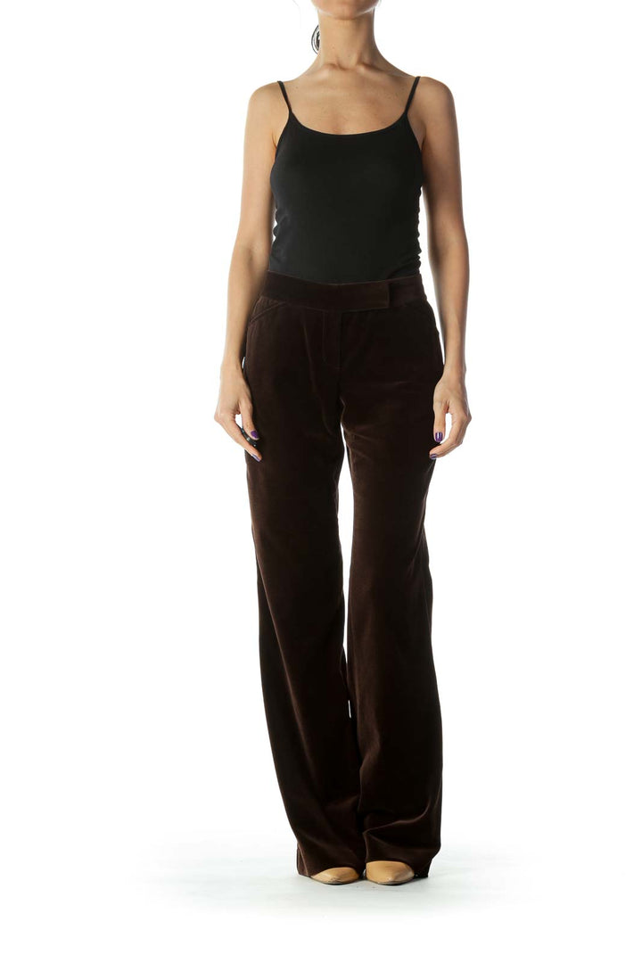 Brown Velvet Boot Cut Pants