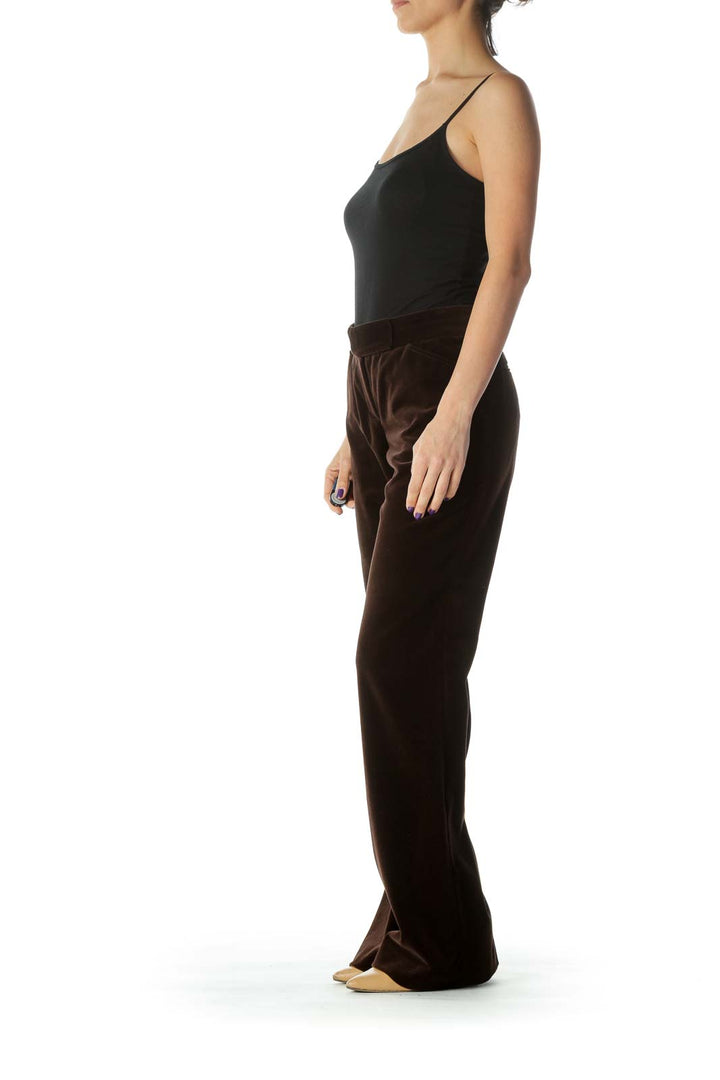 Brown Velvet Boot Cut Pants