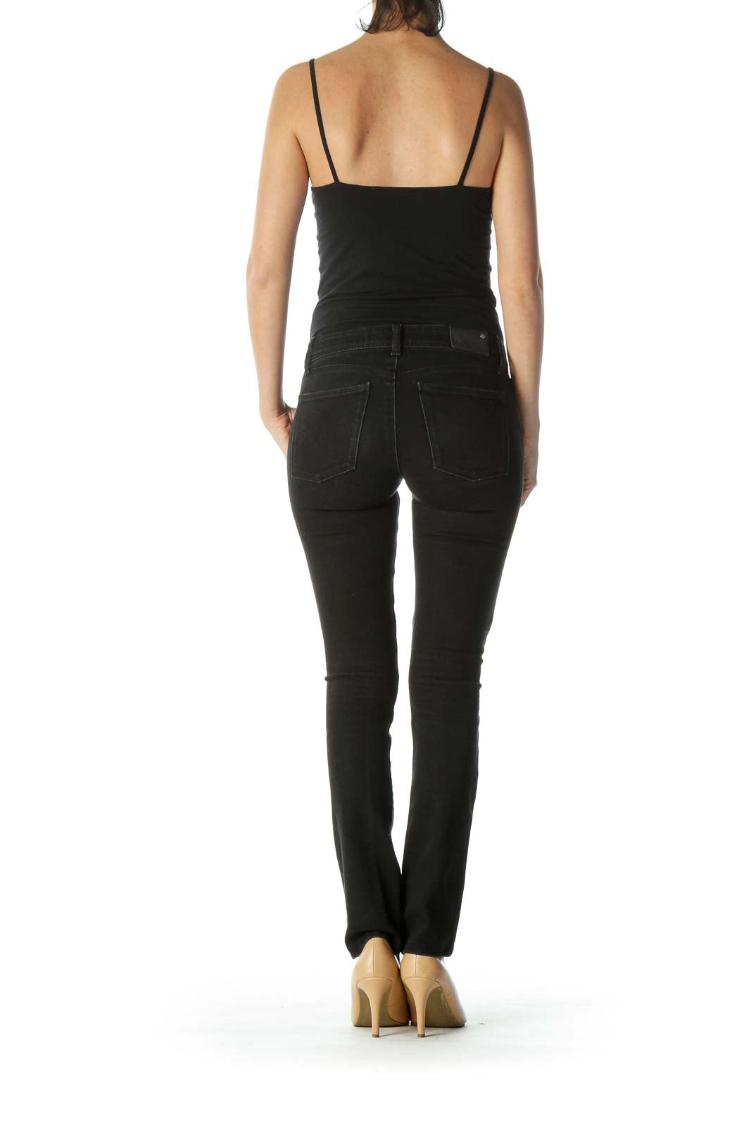 Black Stretchy High- Waist Straight Leg Jeans