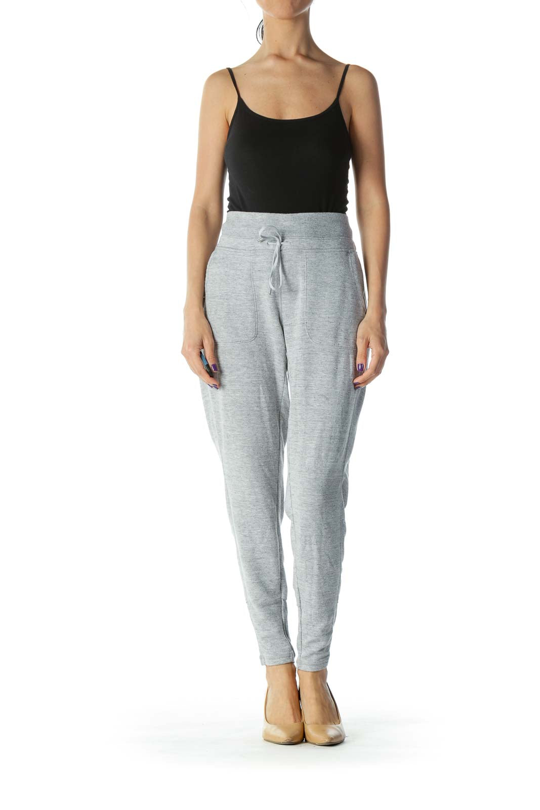 Gray Tie Front Sweat Sport Pant