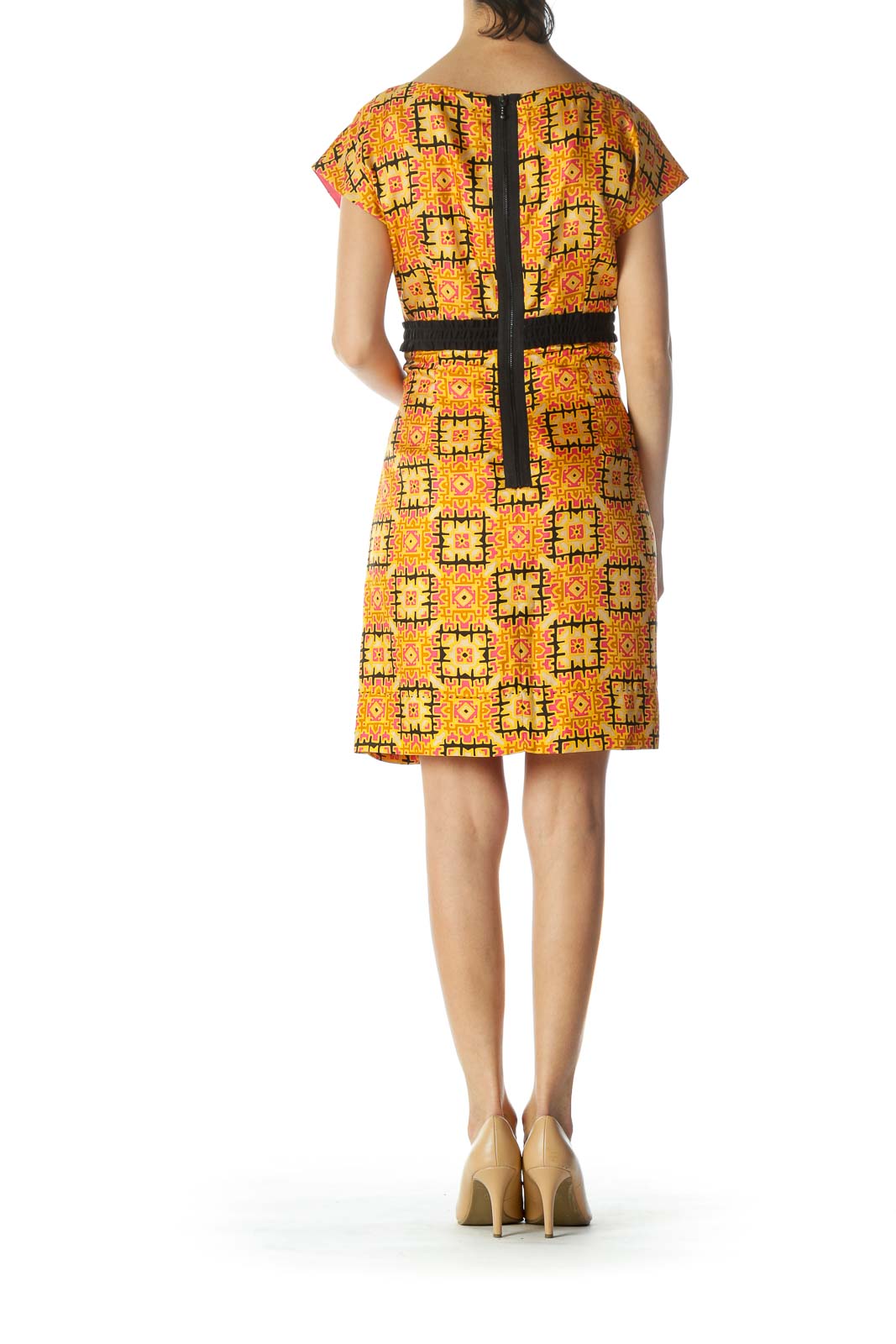 Orange and Multicolored Pattern Silk Work Dress