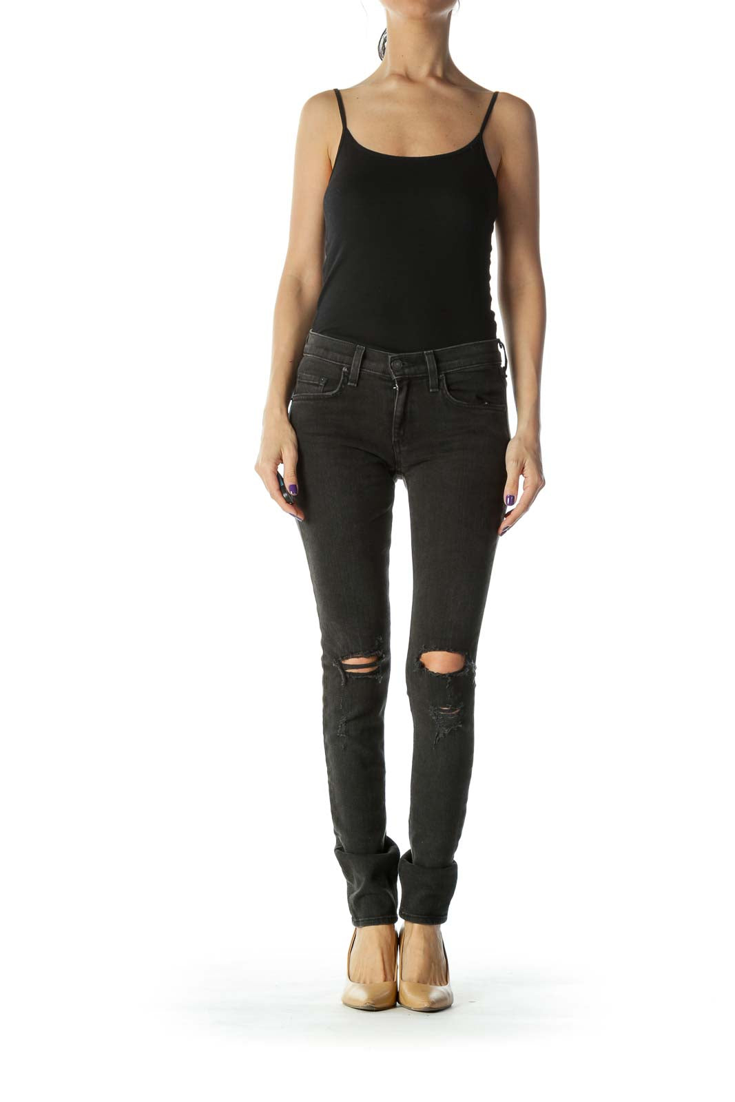 Black Faded Distressed Skinny Jean