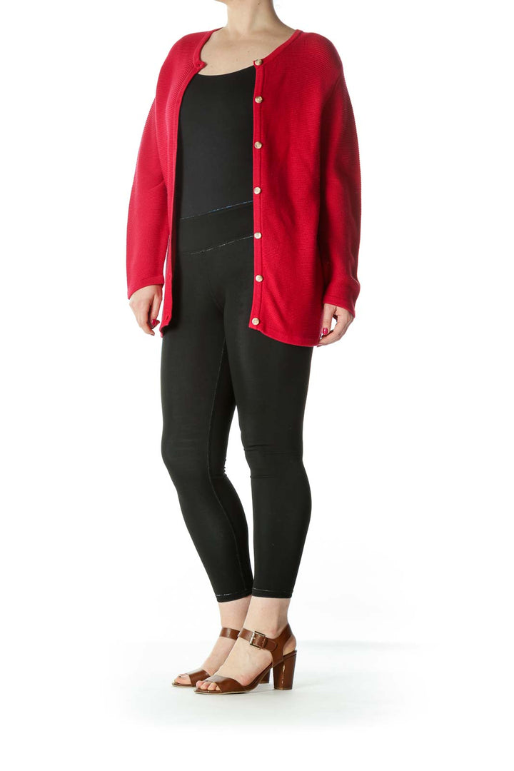 Red Round Neck Button Down Cardigan