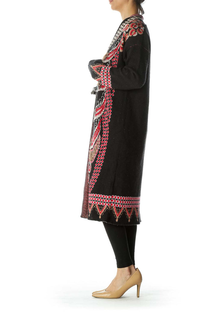 Black Printed Open Cardigan