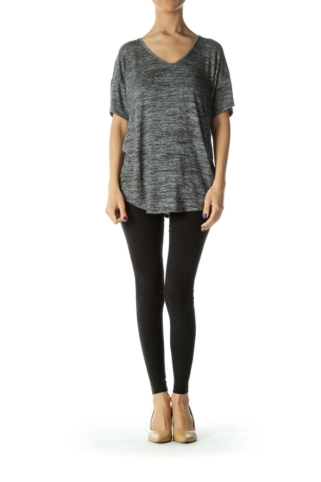 Heather-Gray Stretchy Over-Sized Short-Sleeve Tee