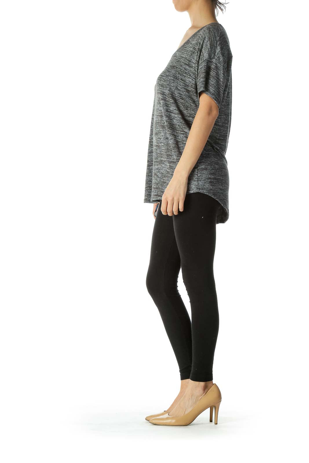 Heather-Gray Stretchy Over-Sized Short-Sleeve Tee