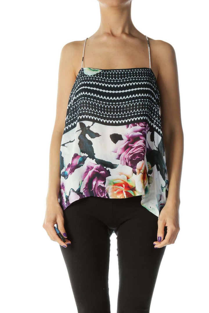 Black Printed Silk Camisole