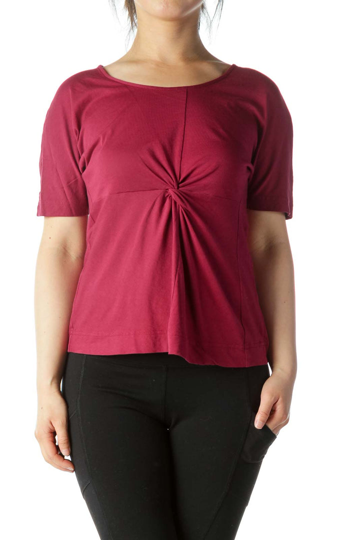 Red Short Sleeve Knot Detail Cotton T-Shirt