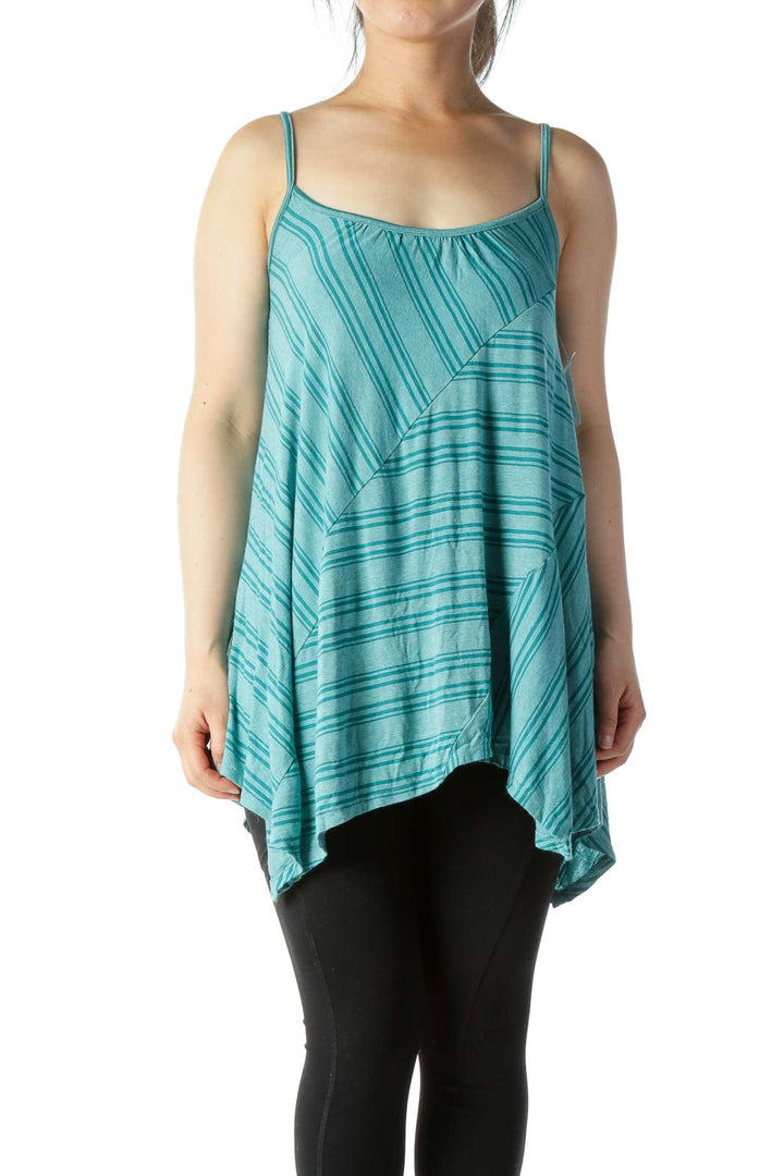 Teal Stripe Print Tunic Tank Top