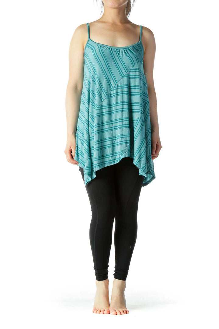 Teal Stripe Print Tunic Tank Top