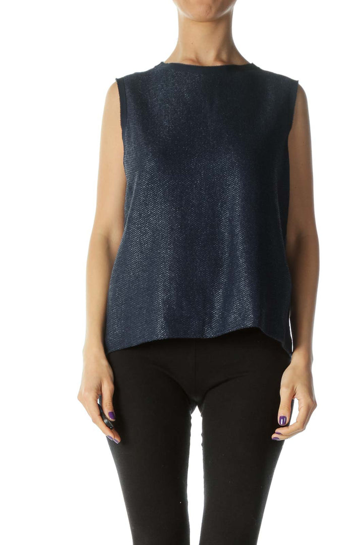 Navy Shiny Sleeveless Blouse