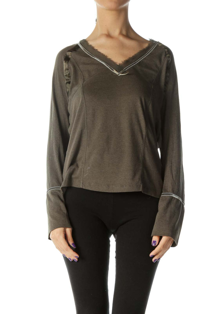 Green V-Neck Long Sleeve Top