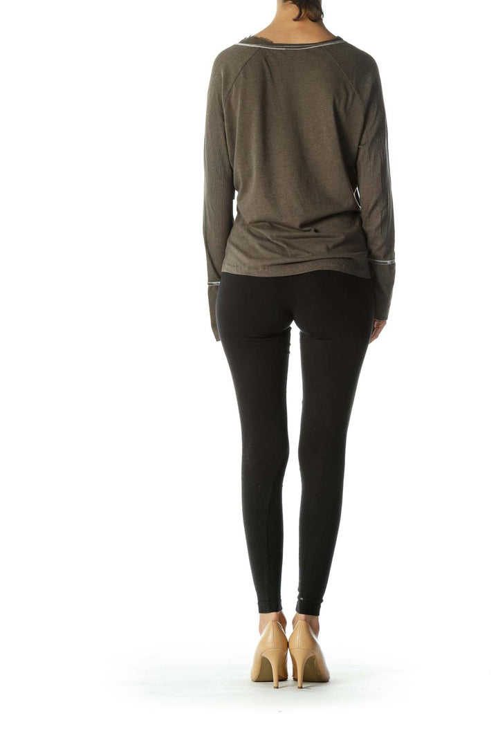 Green V-Neck Long Sleeve Top