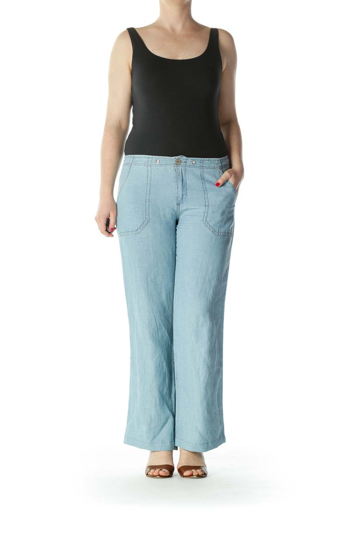 Blue Wide Leg Linen Pant