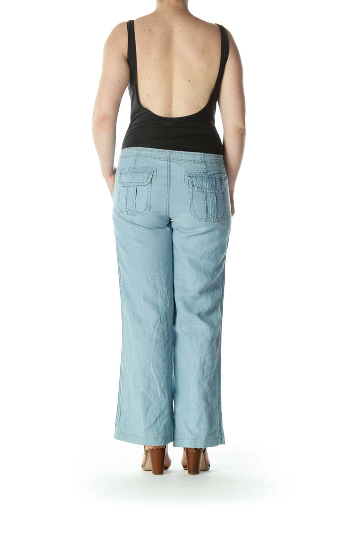 Blue Wide Leg Linen Pant