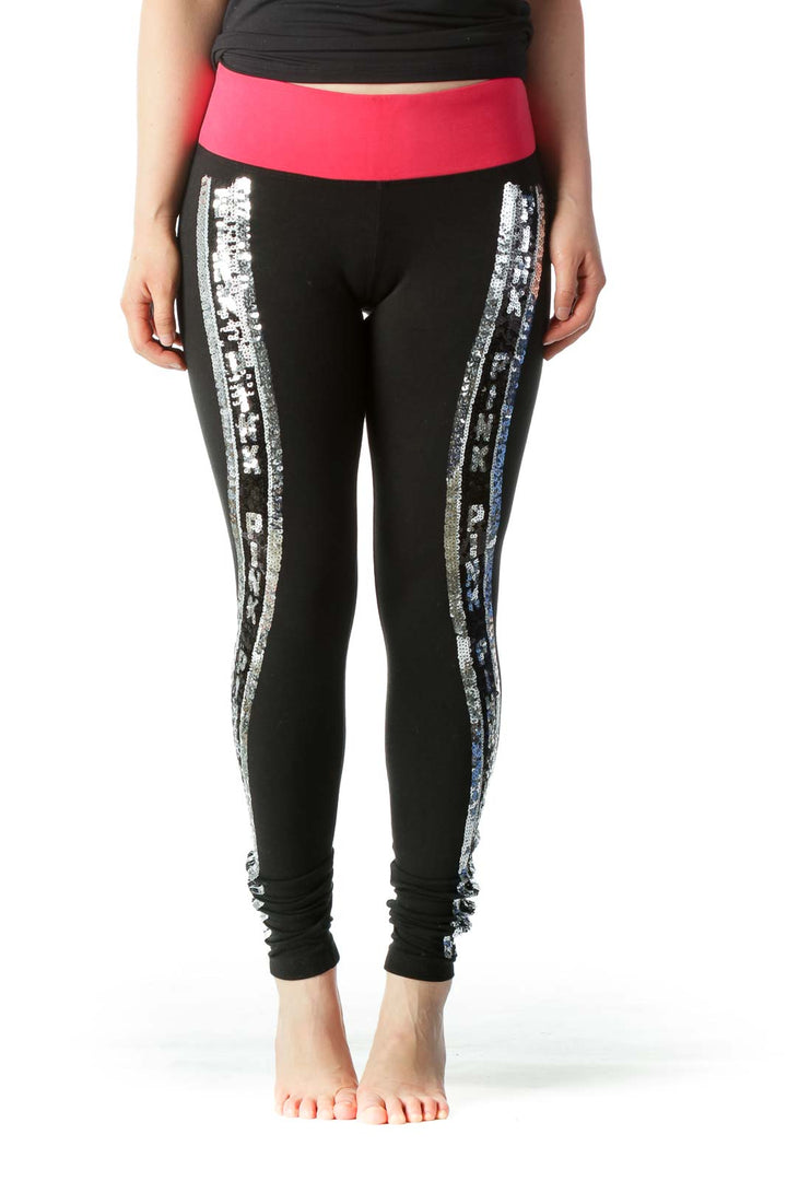 Black, Silver and Pink Sequined Legging