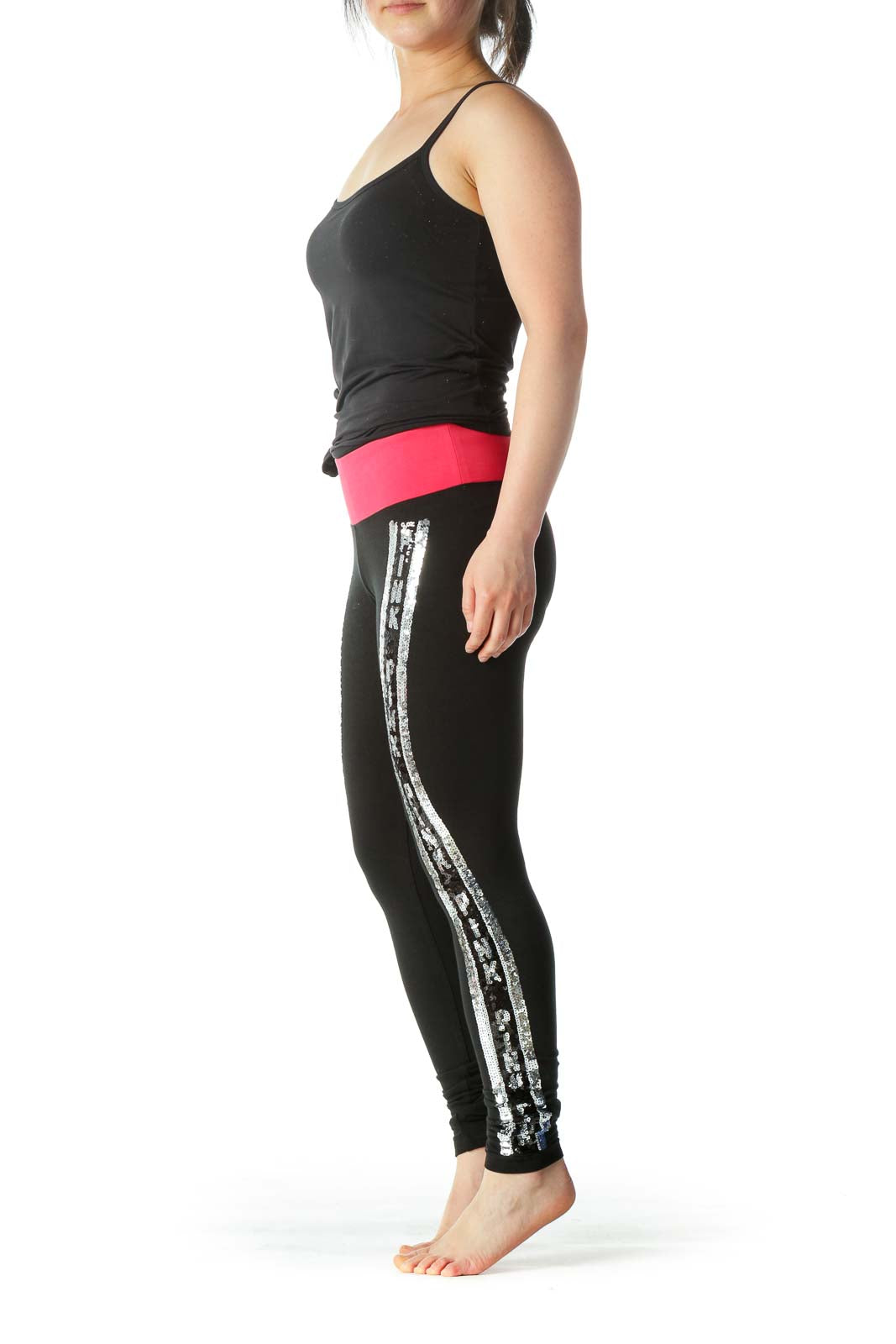 Black, Silver and Pink Sequined Legging