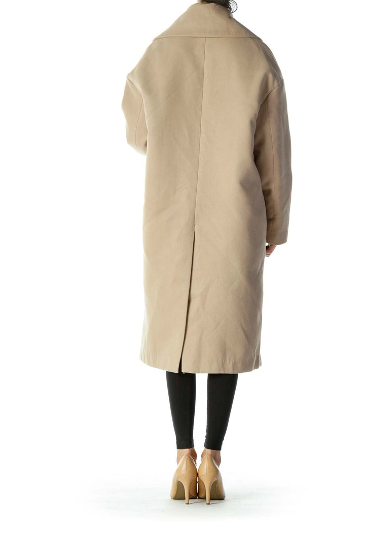 Beige Pocketed Long Single Breasted Coat