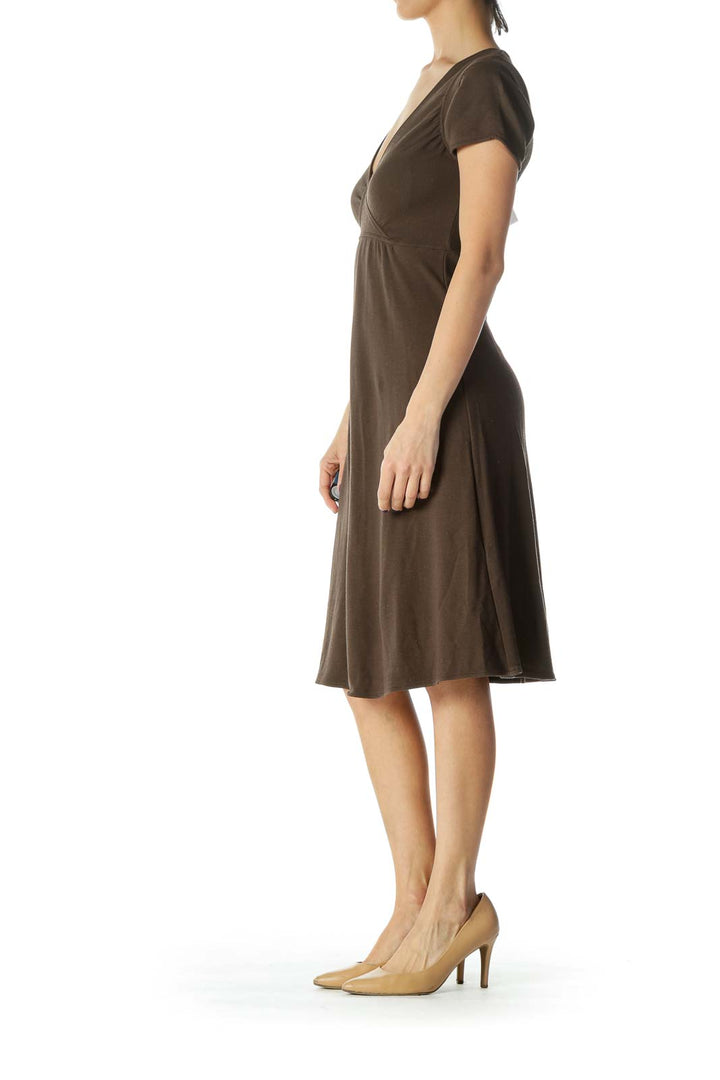 Brown Vneck Detail Dress