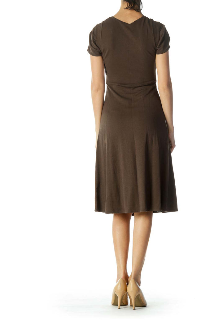 Brown Vneck Detail Dress